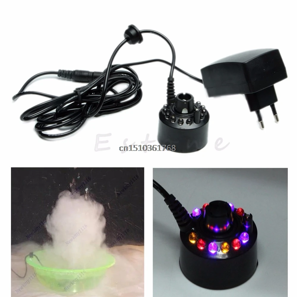 

Hot 12-LED Ultrasonic Mist Maker Fogger Water Fountain Pond Useful #C05#