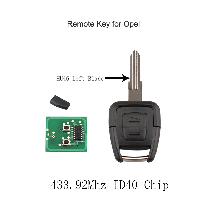 

2 Buttons Car Remote Key Transponder Chip ID40 For Vauxhall Opel Astra 433.92MHz Car Key HU46 Left Blade