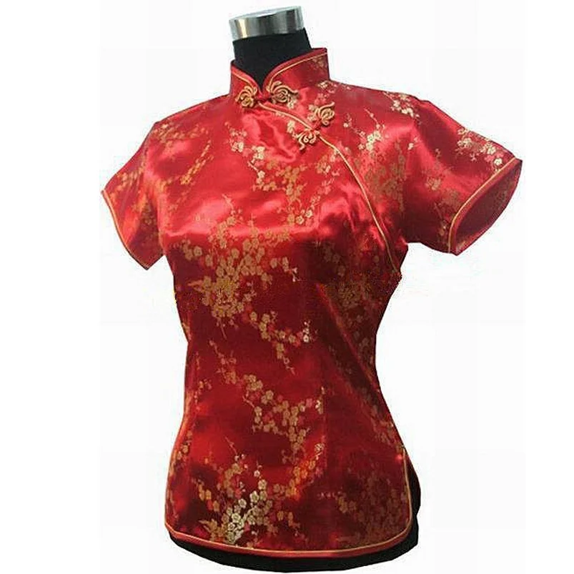 Hot Sale Light Purple Traditional Chinese Women's Shirt Tops Mujeres Camisa Summer Satin Blouse Flower Size S M L XL XXL A0030