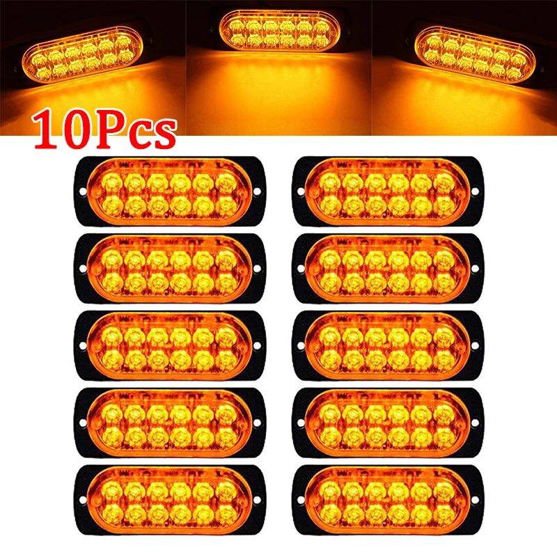 

10X Car 12 LED 6500K Flash Warning Strobe Light Kit Bar Truck Flashing 12V-24V
