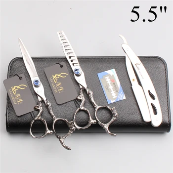 

3Pcs 5.5" 6" 440C Mr Rabbit Hairdressing Supplies Thinning Scissors Cutting Shears Hair Scissors Razor Add Bag Style Tool T9006