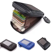 NoEnName Fashion Men Wallet Credit Card Holder Genuine Leather Blocking Zipper Pocket Thin ID Protection Purse