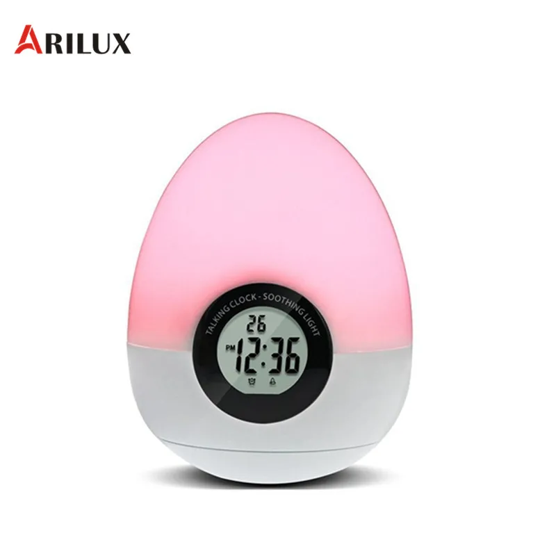 

ARILUX Night Light Egg Shape Digital Alarm Clock LED Night Light Colorful Touch Dimmable Bedside Table Lamp Indoor Lighting