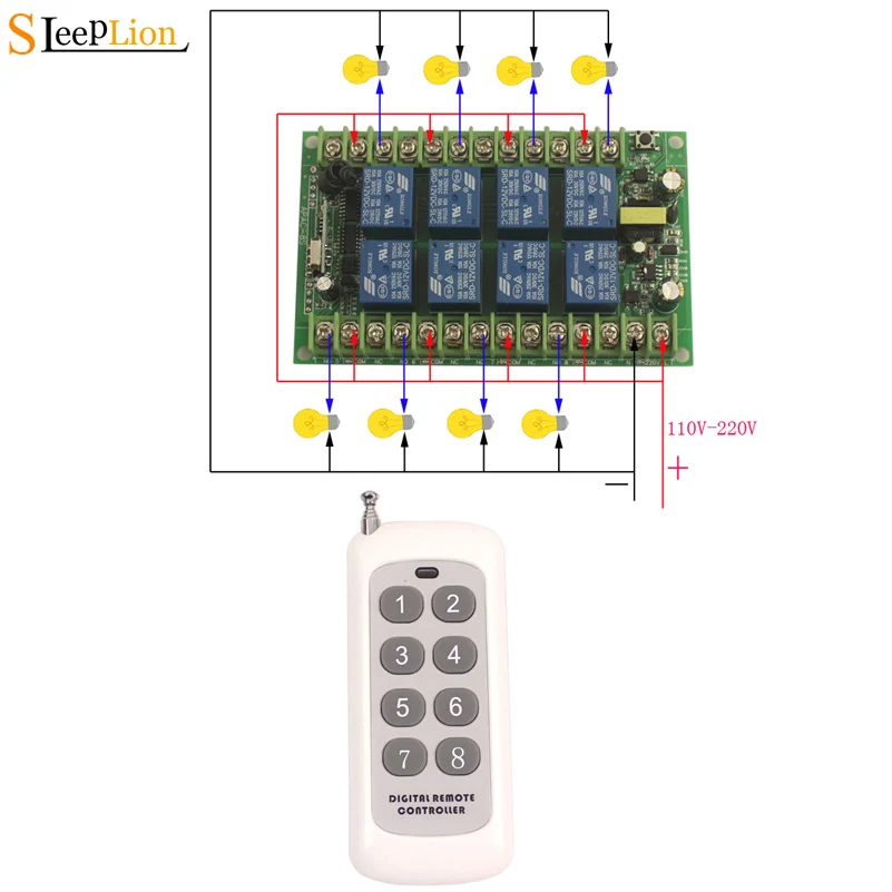 Sleeplion AC 110 V 220 V 8 Ch RF беспроводной пульт дистанционного управления светодиодный индикатор переключателя лампы Переключатель 220 V система