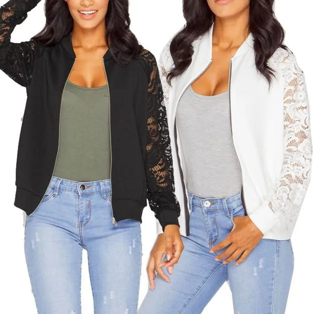 

KLV 2019 Women's Long Sleeve Lace Suit Casual Round Neck Jacket Zip Jacket Broderie Bomber Sexy Female Girl Free Shipping 3.9