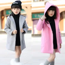 Розничная Осень/Зима модная верхняя одежда для девочек детские шерстяные ветровка пальто для девочек куртка из хлопка в Корейском стиле сплошной цвет