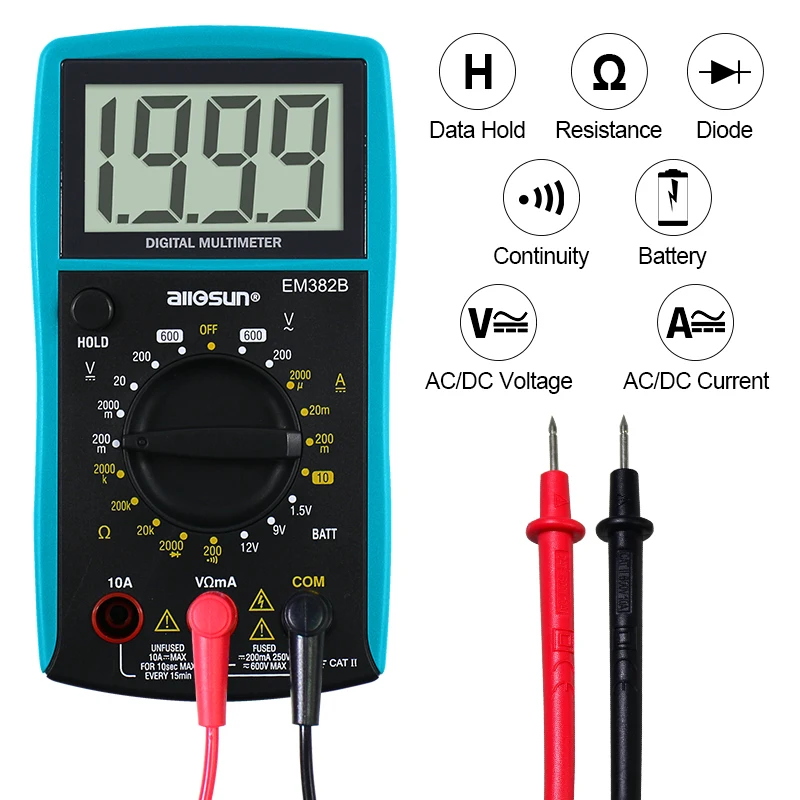 

all-sun EM382B digital multimeter Voltage DC/AC multimeter Continuity Current DC resistance battery Diode tester with LCDdisplay