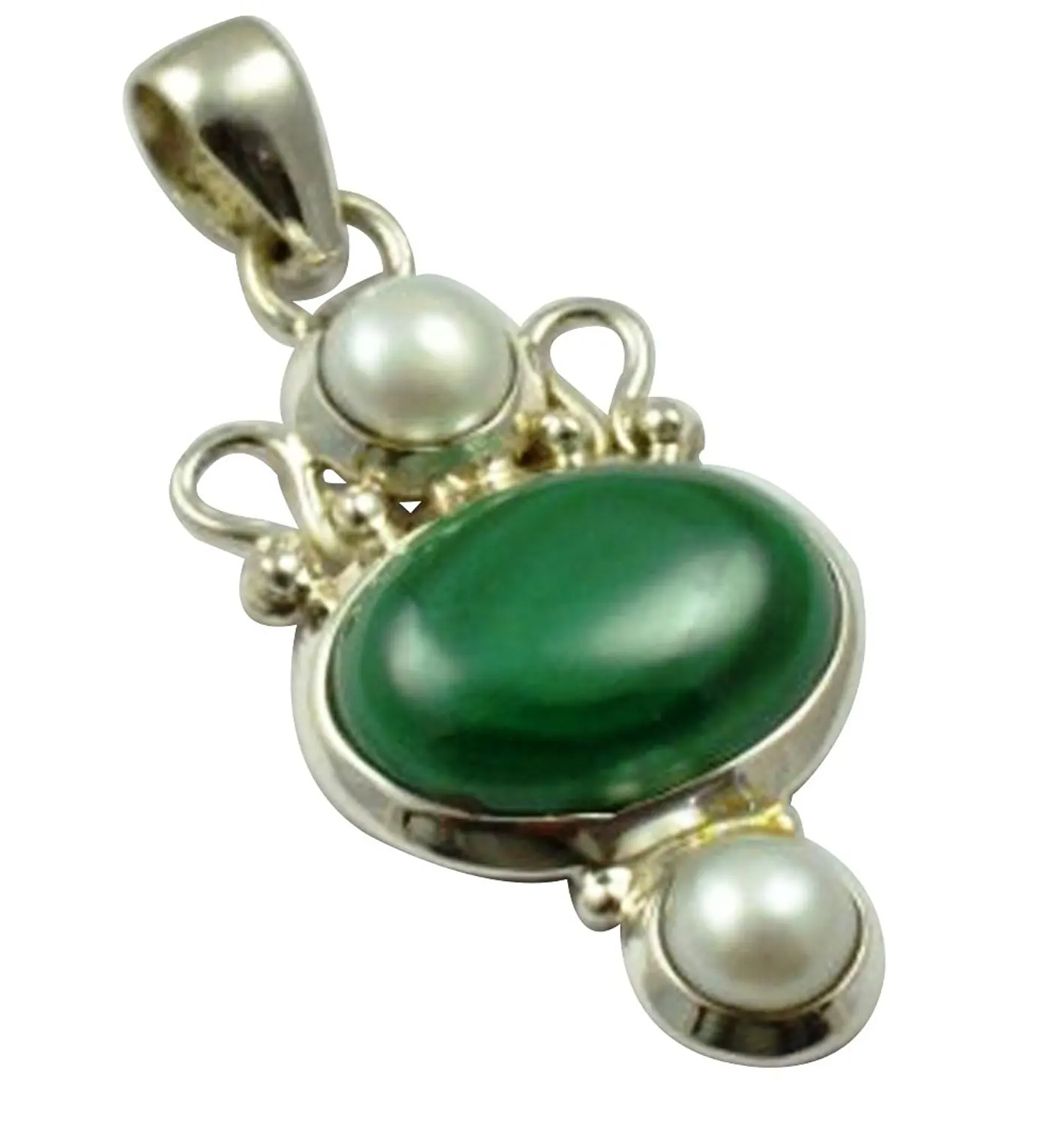 

Lovegem Nature Malachite & Pearl Pendant 925 Sterling Silver , 45.7 mm, MHBAP4686