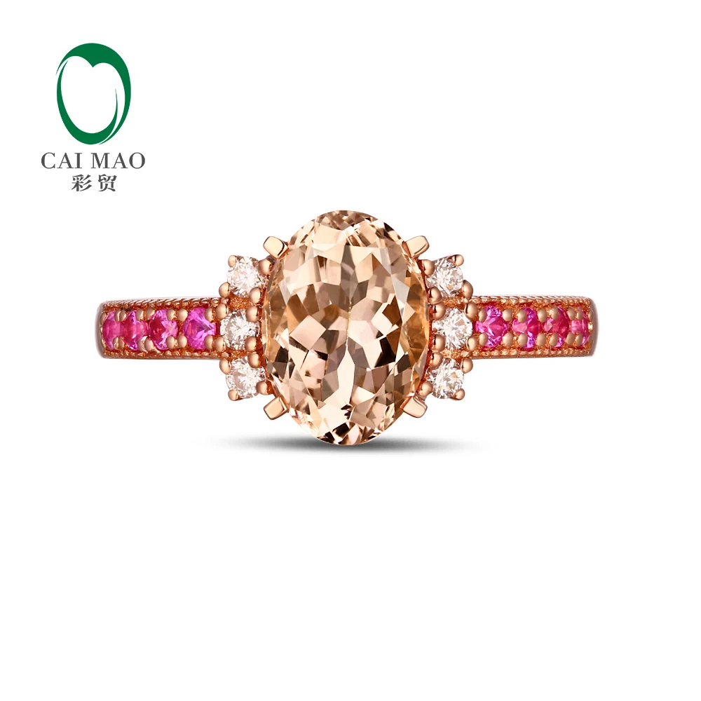 CaiMao 18KT/750 Rose Gold 1.78 ct Natural Morganite 0.12ct Round Cut Diamond 0.17ct Pink Sapphire Engagement Ring Jewelry
