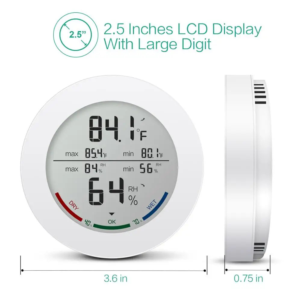 Beste ORIA Mini Digitale LCD Indoor Handig Temperatuursensor Vochtigheid Meter Ronde Elektronische Thermometer Hygrometer Gauge