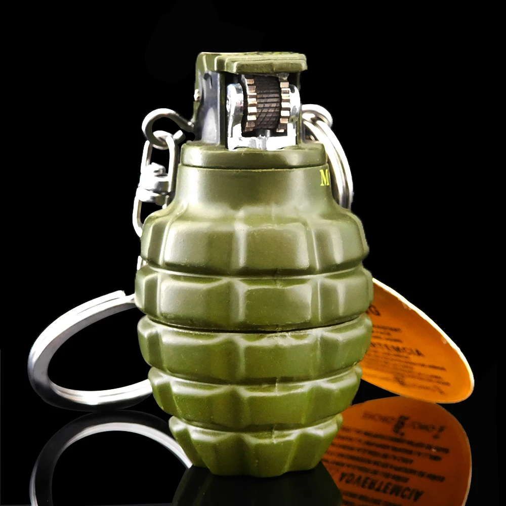 Lacquer metal grenade gas lighter with key chain,min army green flint
