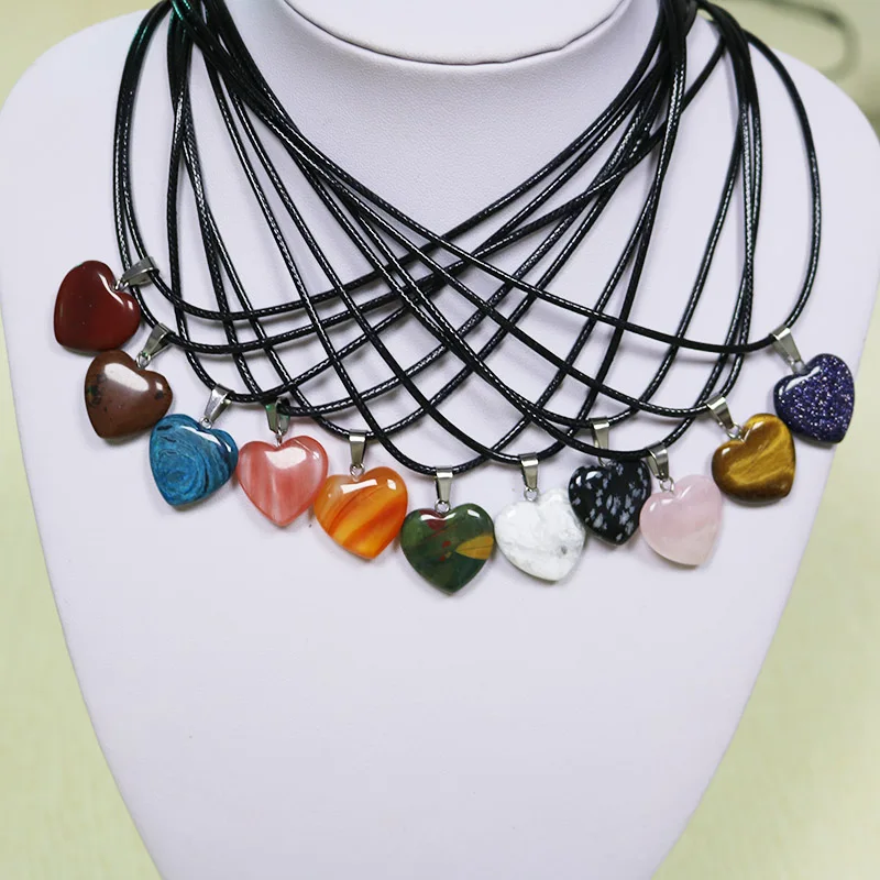 

1pc Charms Natural Stone Pendant Love Heart Shape Crystal Agates Necklace Wholesale Necklace Pendants 20*6mmm