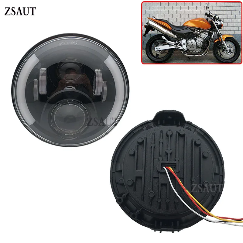 

7" Round LED Headlight Lamp With DRL Angle Eyes Halo For Honda CB 400 CB500 1300 Hornet 250 600 900 VTR 250