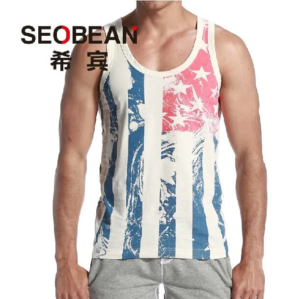 

Free Shipping Fashion men's Tank Tops Korean summer cotton vest bottoming tight striped vest sports S M L XL
