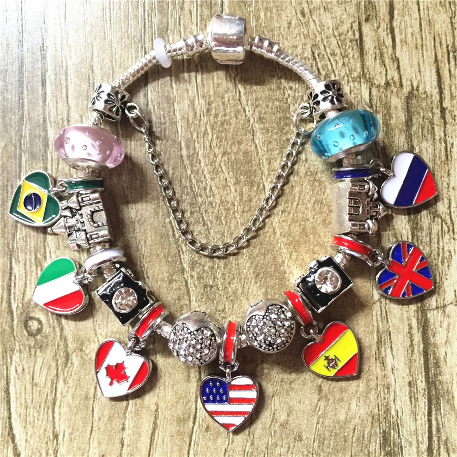 

New Style Exquisite Flag Pendants Bracelets Murano Glass Beads Castle Camera Charms Bracelets Women's Jewelry DIY Precious Gifts
