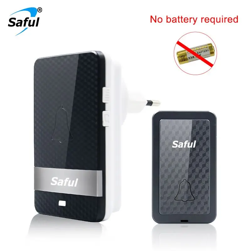 

New Saful Self-powered Waterproof Wireless Doorbell 28 Rings EU No Battey Need Led Doorbells 1 Transmitter+1 Receiver Door Bell
