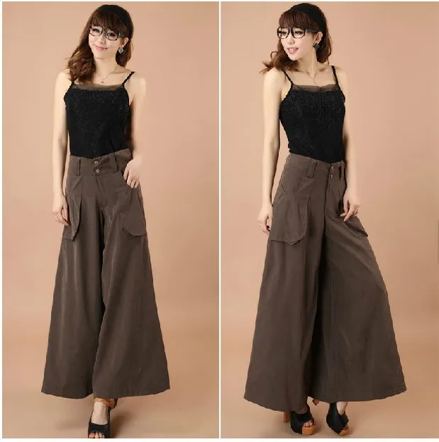 Free Shipping 2014 new casual women high waist wide leg pants culottes ...