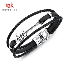 Oktrendy уникальная панк гитара из нержавеющей стали ID браслеты Индивидуальные логотип кожаный браслет для мужчин веревочный браслет Прямая