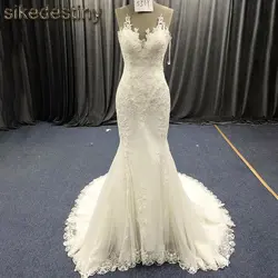 Новое поступление с круглым вырезом Свадебное платье с аппликациями платье невесты Vestido de novia 5519