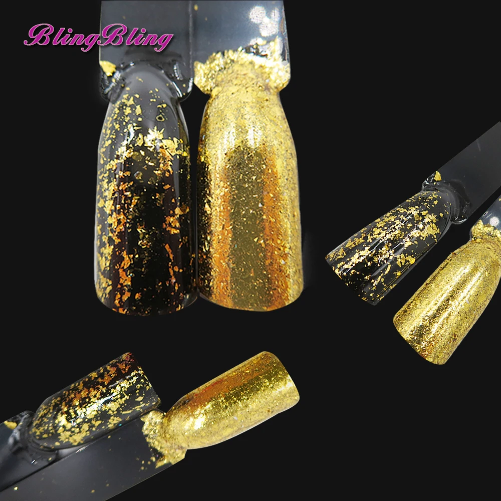 Blingbling цвет серебристый золотой блеск ногтей хлопья эффект зеркала хром