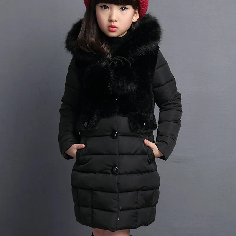 New Fur hooded Kids Winter Jacket Girls warm coats Girls Winter Coat 7WT017