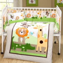 Вышивка Животные мальчик детская кроватка кроватки Постельные Принадлежности Комплекты 7 шт., одеяло+ бампер+ лист+ подушка