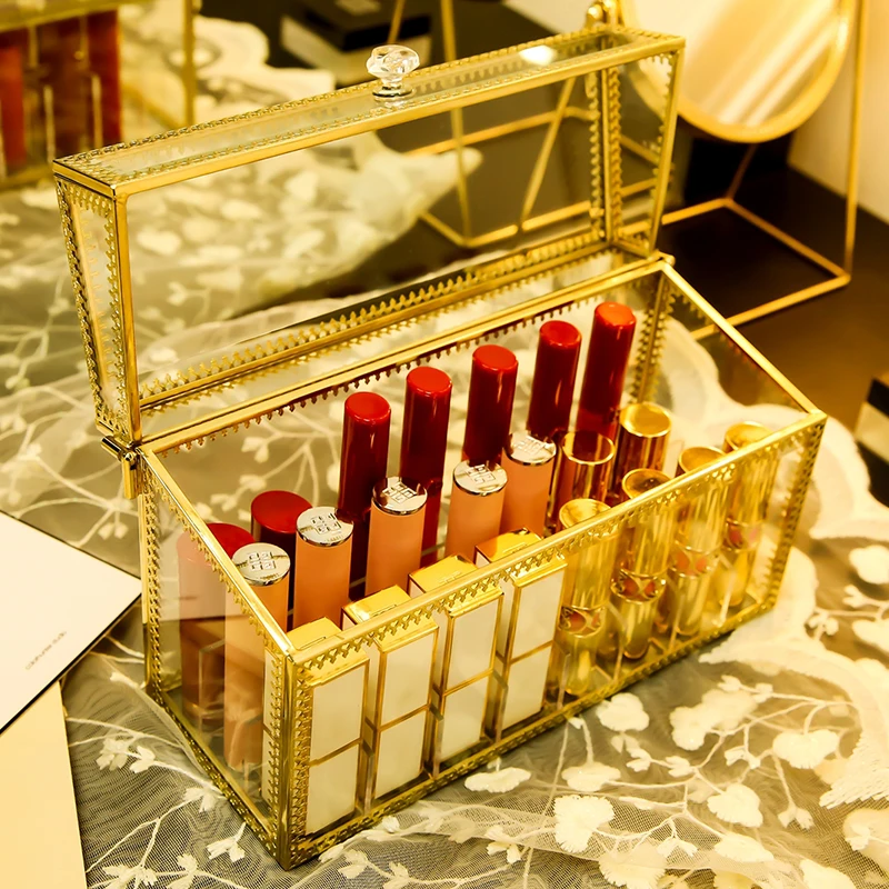 M New Arrival Glass lipstick organier gold lipstick makeup organizer