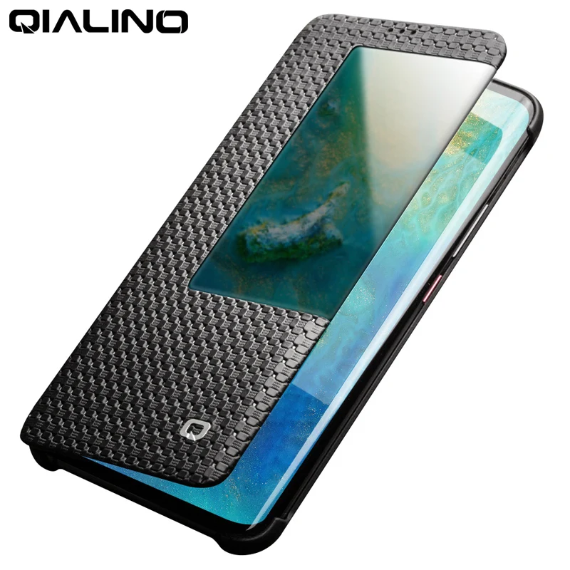 QIALINO Fashion Genuine Leather Flip Case for Huawei Mate 20 Pro Stylish Business Ultra Slim