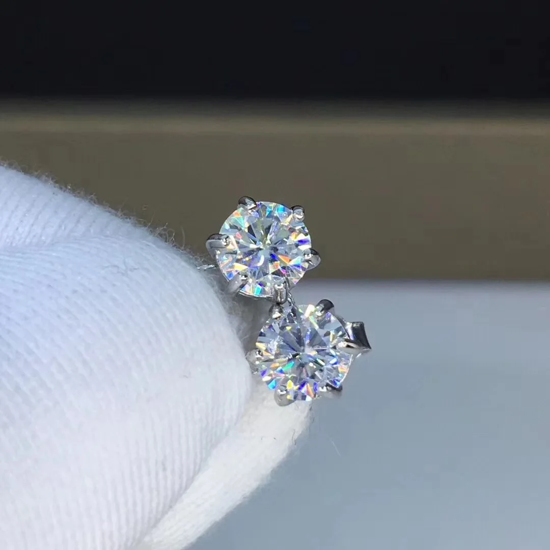 Поэтические еврей магазин Круглый Муассанит огранка всего 1.00ct алмаз тест прошел Муассанит Серьги серебристого цвета; бижутерия подарок подруге