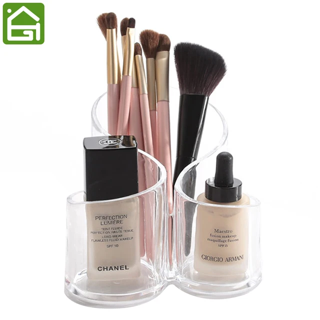 Buy 3 Compartment Clear Acrylic Makeup Brush Holder Office Pencil Organizer