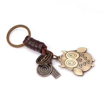 

Alloy Vintage Antique Bronze Owl Key Rings Braided Cowhide Keychain Pendant Punk Jewelry Gift For Friends 10PCS