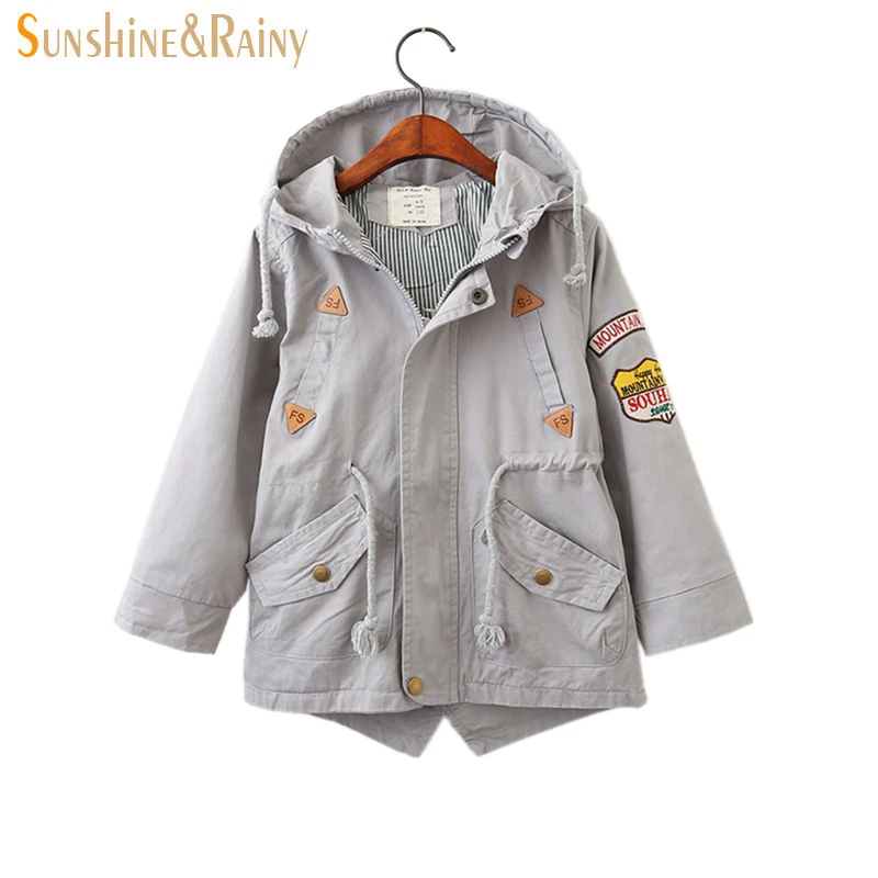 

Sunshine & Rainy 2017 Autumn Embroidered Boys Girls Jackets And Coats Hooded Baby Girl Windbreaker Casual Kids Outerwear For Boy