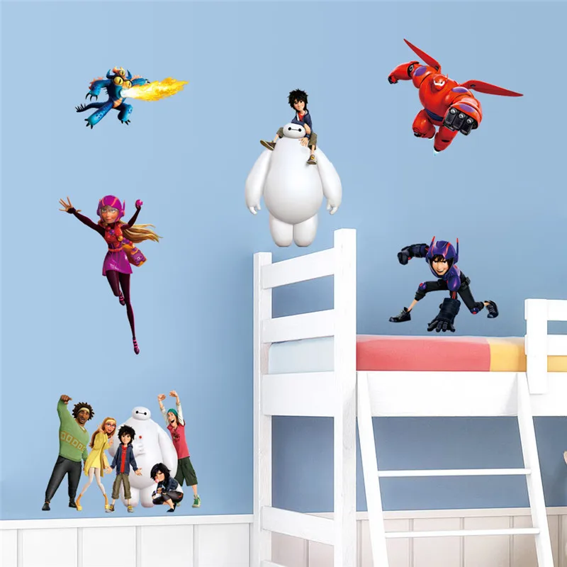 Big Hero Baymax Wall Stickers For Nursery Kids Room Pattern Home Decorations PVC Walls Decals Cartoon Movie Mural Art DIY Poster