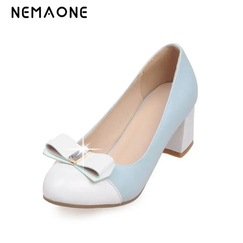 

NEMAONE 2017 new High Heels Patent Leather Pumps Sexy Wedding Shoes Woman Slip On Low Heels Platform Women Shoes