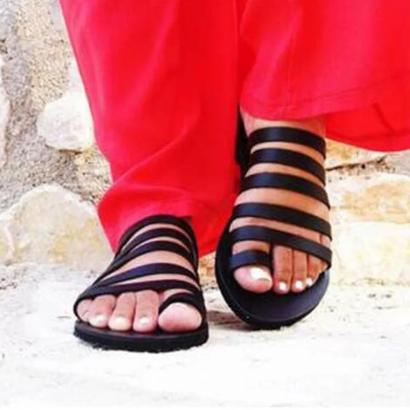 

New Summer Flat Sandals Women Flip Flops Slip On Slides Solid Retro Slippers Soft Shoes Woman Plus Size 34-43 XWZ5872