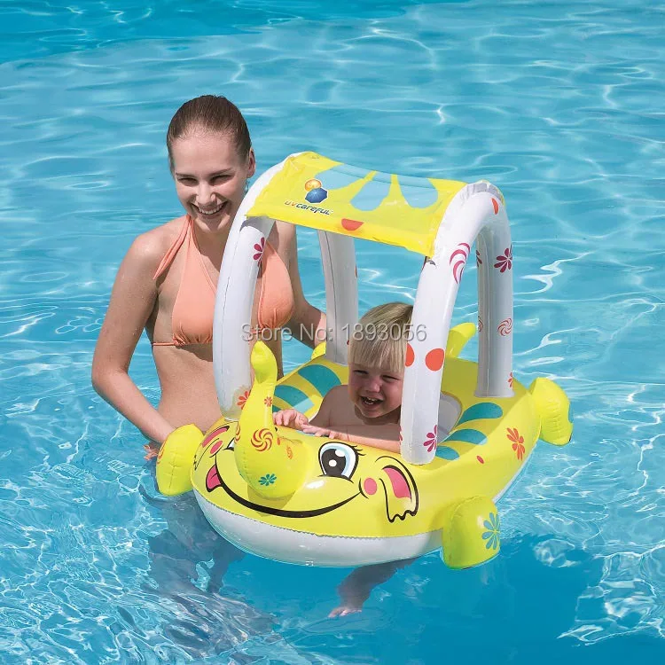 

Cute Summer Fun Elephant baby seat Swim Float Seat with Sunshade PVC Inflatable Swimming Child Float Seat Ring Water Life Buoy