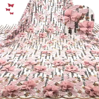 

High Quality 2019 Pink Lace Fabric Fabric with Sequins French Mesh Lace Fabrics African Tulle Lace for Party Dress