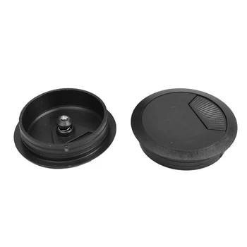 

5 Pcs Black 70mm Dia Round Plastic Cable Hole Covers for Computer Desk