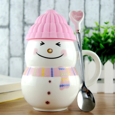 Креативные чашки со снеговиком с ложкой кофейная кружка молочные чашки Керамическая чайная чашка на Рождество подарок на день рождения Рождественские подарки моя бутылка - Цвет: Pink