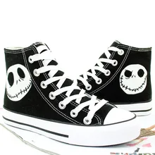 Особая светящаяся обувь с черепом Jack, раскрашенная вручную; черные мужские кроссовки с высоким берцем; стиль Хэллоуин «Кошмар дьявол»