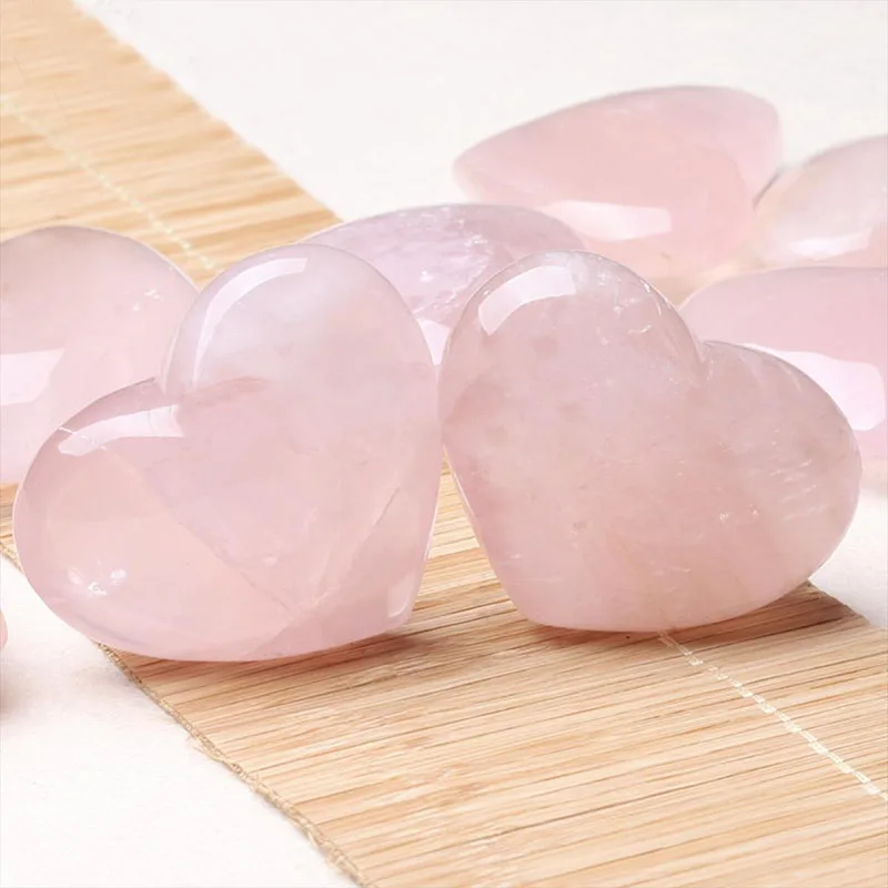 

JX-LCLYL 1pc Natural Pink Rose Quartz Crystal Carved Heart Shaped Healing Love Gemstone