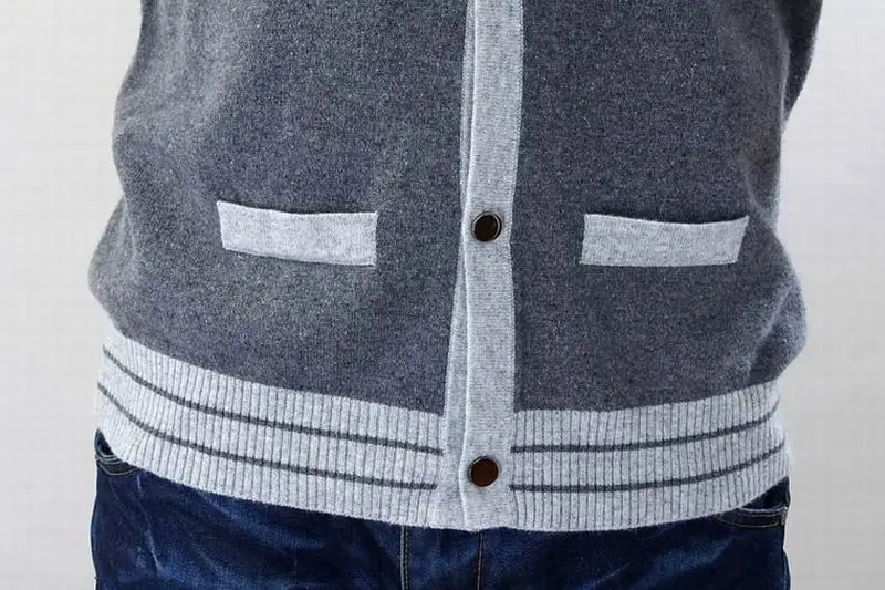 Кашемировый свитер, мужской кардиган с v-образным вырезом серого цвета в полоску, модный стиль, Высококачественная натуральная ткань,, распродажа