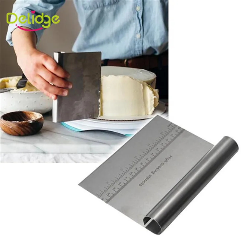  Delidge 1pc Stainless Steel Pizza Dough Scraper Cutter Baking Pastry Spatulas Fondant Cake Decorati