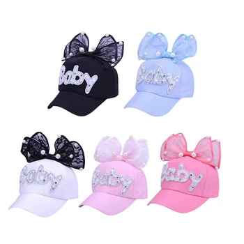 

Summer Child Cap With Bowknot Letter Pattern Girls Sunscreen Baseball cap Boys Casual Cute Cap 3-8T