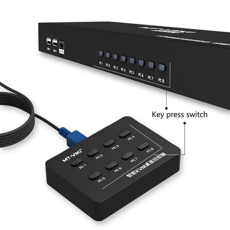 MT-VIKI 8 портовый умный KVM переключатель ручной ключ пресс VGA USB проводной пульт дистанционного расширения коммутатор 1U консоль с оригинальным кабелем 801UK-L