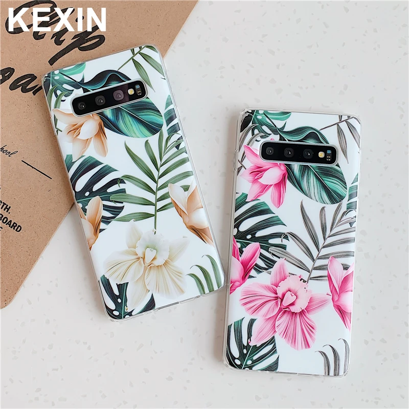 KEXIN Art Plants leaves floral phone cases for Samsung Galaxy S9 S8 S10 S10plus S10e Cases For A40 A50 A70 soft tpu case | Мобильные