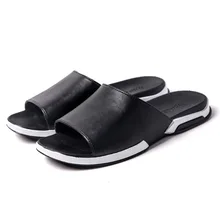 Мужские сандалии летние кожаные летние Нескользящие мягкие тапочки на подошве удобные домашние тапочки для влюбленных