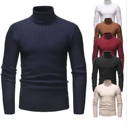 Новые стильные Для мужчин Тонкий Свитера в полоску вязаный пуловер с круглым вырезом Вязание Джемпер Топ с длинным рукавом Твердые