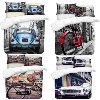 

3D Photo Print Car & Bicycle Design Digital Duvet Quilt Cover With Pillowcases
