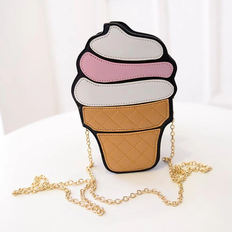 Women Ice Cream Bag Cake Bag PU Leather Cute Messenger Bags Small Size Female Chain Handbags Day